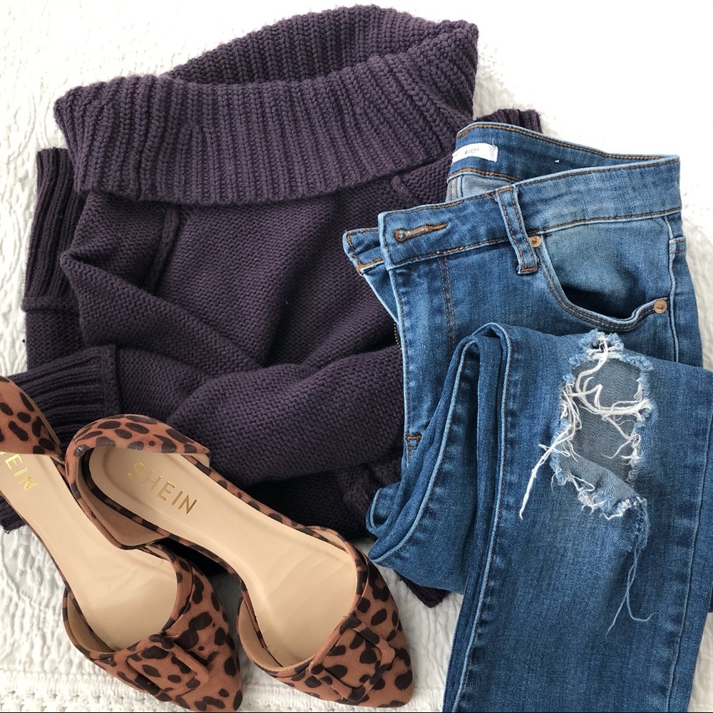 Purple knit turtleneck sweater